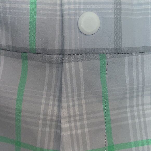Nike Tour Performance Grey & Lime Green plaid Poly Flat front Golf Swoosh Shorts - Picture 3 of 7